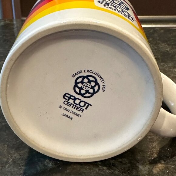 1982 Disney EPCOT Center Mug Japan Rainbow Stripes Retro Logo Vintage Coffee Cup - Picture 3 of 15
